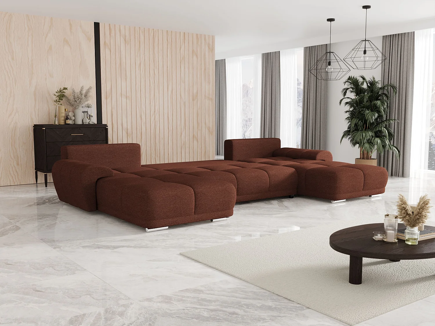 BEDANTE canapé d'angle BEGA U Links ARAGON 59 Helbraun avec fonction de couchage canapé en forme de U avec coffre de rangement