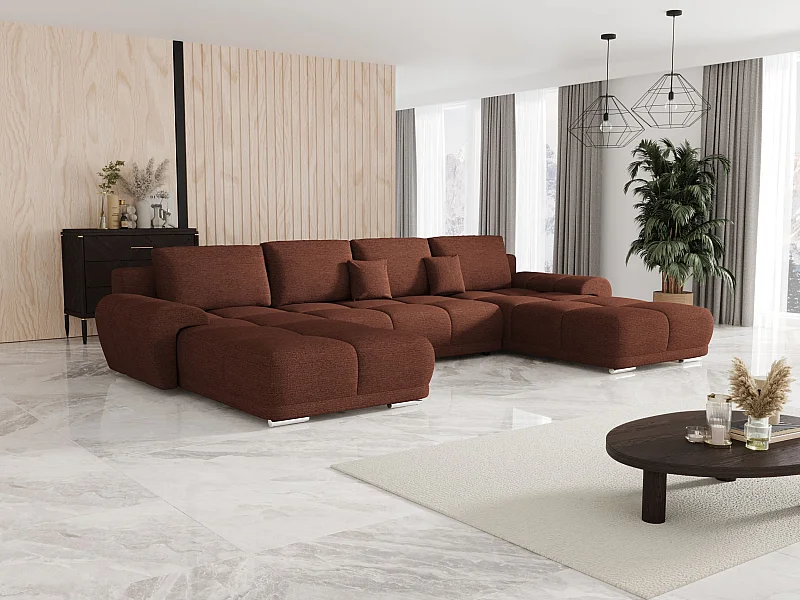 BEDANTE Ecksofa BEGA U Links ARAGON 59 Helbraun mit Schlaffunktion U-Form Sofa mit Stauraum Bettkasten Wohnzimmersofa Couch Sofa Bettsofa Bettkasten Bettcouch