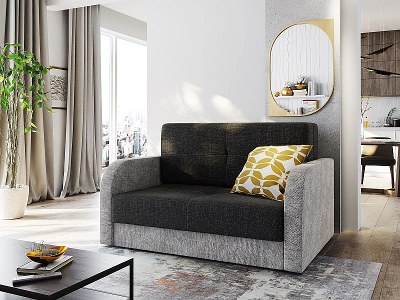 BEDANTE sofa TWICE 120 met slaapfunctie KORNET 10+18 zwart/grijs met opbergruimte bedlade woonkamerbank bank sofa slaapbank bedlade slaapbank