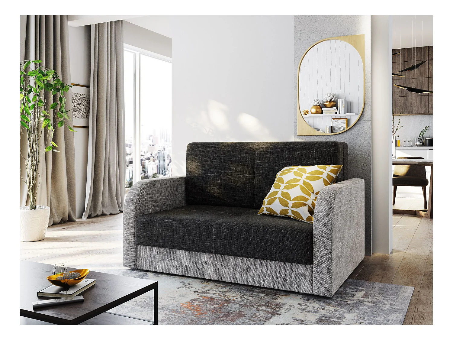 BEDANTE sofa TWICE 120 z funkcja spania KORNET 10+18 czarny/szary