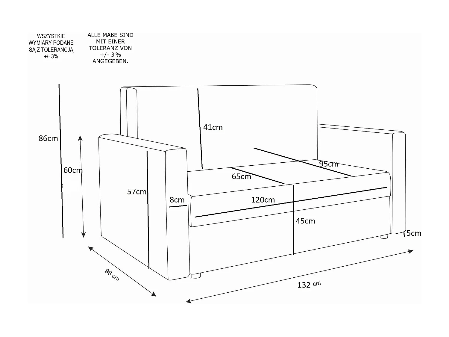 BEDANTE sofa TWICE 120 met slaapfunctie KORNET 10+18 zwart/grijs met opbergruimte bedlade woonkamerbank bank sofa slaapbank bedlade slaapbank