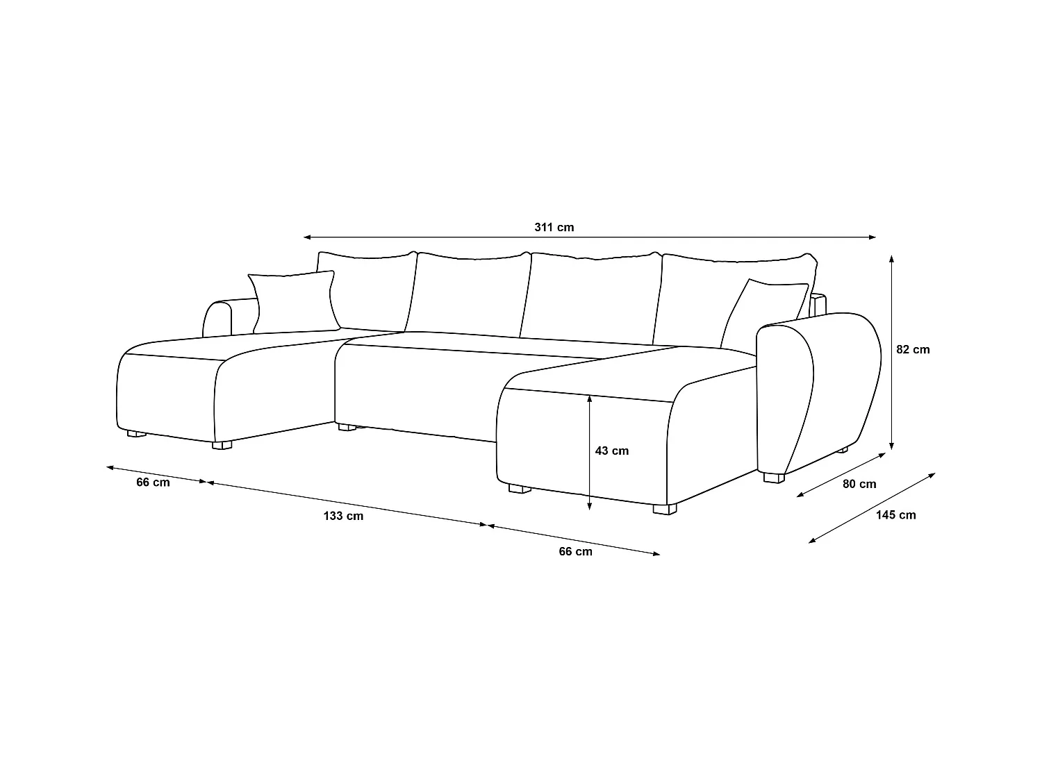 Canapé d'angle BEDANTE MOLISA U itaka 10 noir avec fonction couchage Canapé d'angle en forme de U avec espace de rangement Coffre à literie
