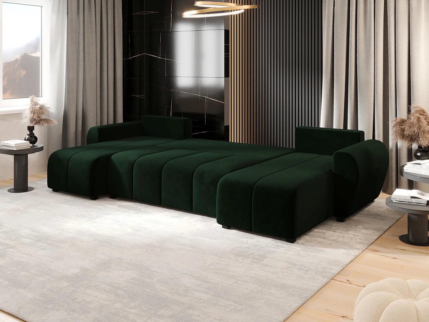 Canapé d'angle BEDANTE MOLISA U itaka 10 noir avec fonction couchage Canapé d'angle en forme de U avec espace de rangement Coffre à literie