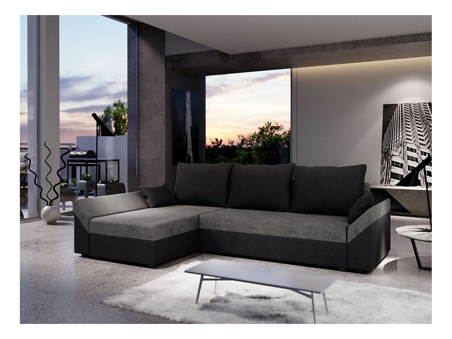 BEDANTE Ecksofa DANTE L LINKS Rainbow 27 + 15 Grau/Schwrz L-Form, Sofa mit Stauraum, Bettkasten, Wohnzimmersofa, Couch, Sofa, Bettsofa
