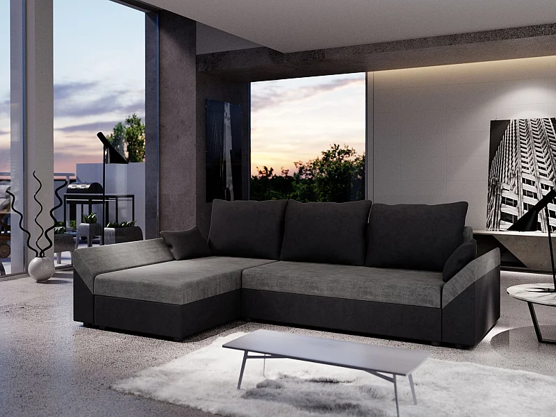 BEDANTE Ecksofa DANTE L LINKS Rainbow 27 + 15 Grau/Schwrz L-Form, Sofa mit Stauraum, Bettkasten, Wohnzimmersofa, Couch, Sofa, Bettsofa