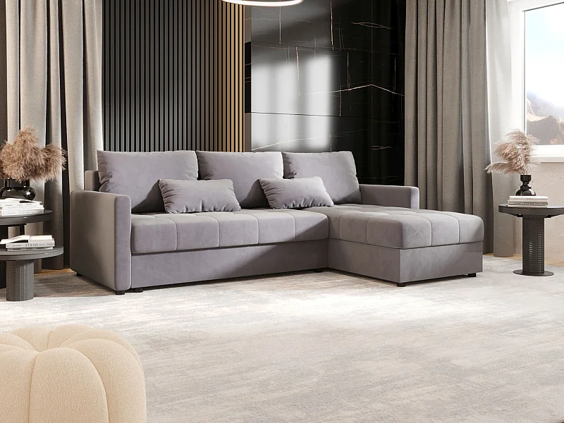 BEDANTE Ecksofa MOS L BIS Itaka 50 Grau Rechts mit Schlaffunktion L-Form Sofa mit Stauraum Bettkasten Wohnzimmersofa Couch Sofa Bettsofa Bettkasten Bettcouch