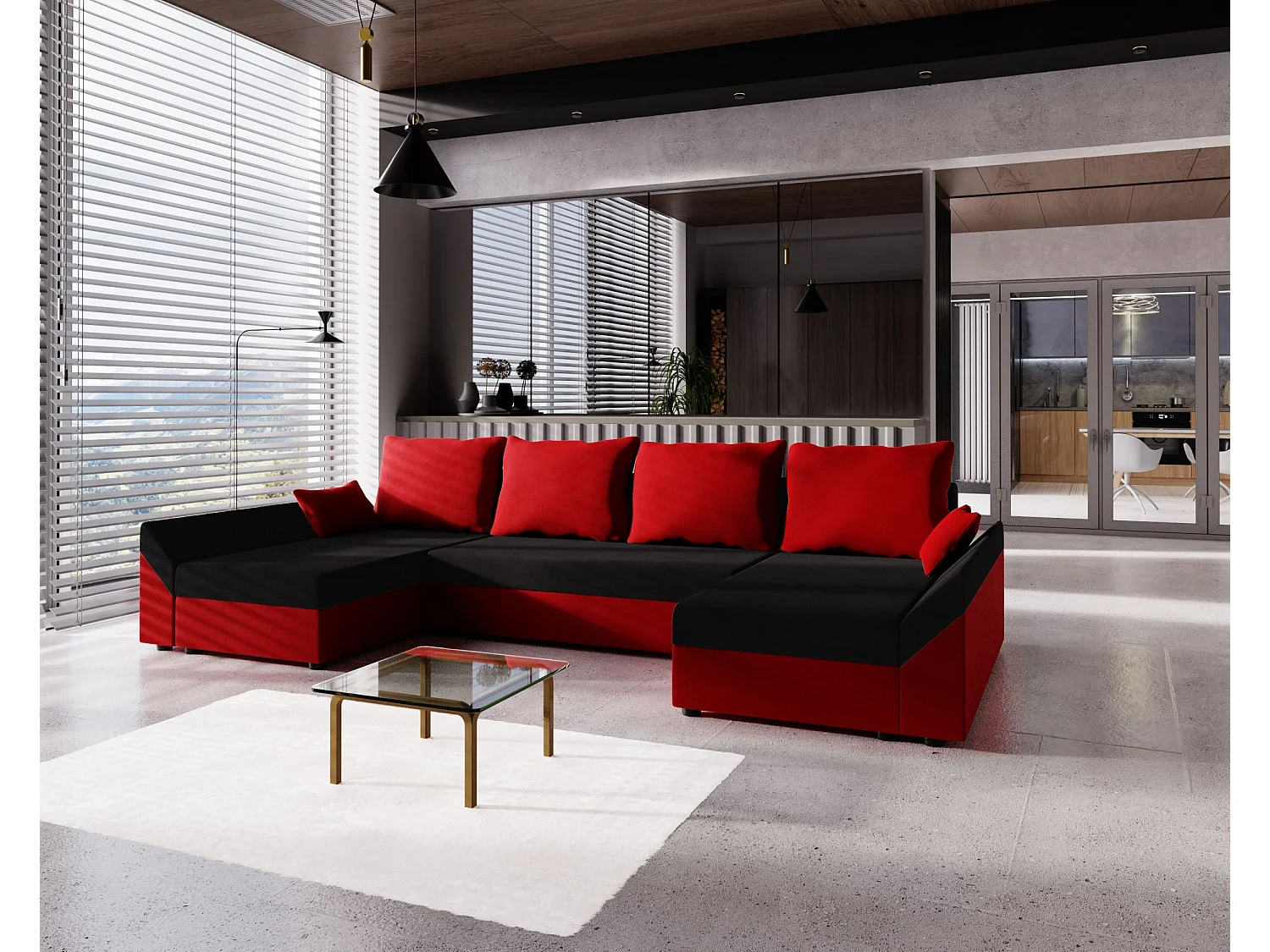 BEDANTE Hoekbank DANTE U Rainbow 15 + 22 Zwart/Rood U-vorm, Bank met opbergruimte, Bedlade, Woonkamerbank, Bank, Bank, Slaapbank