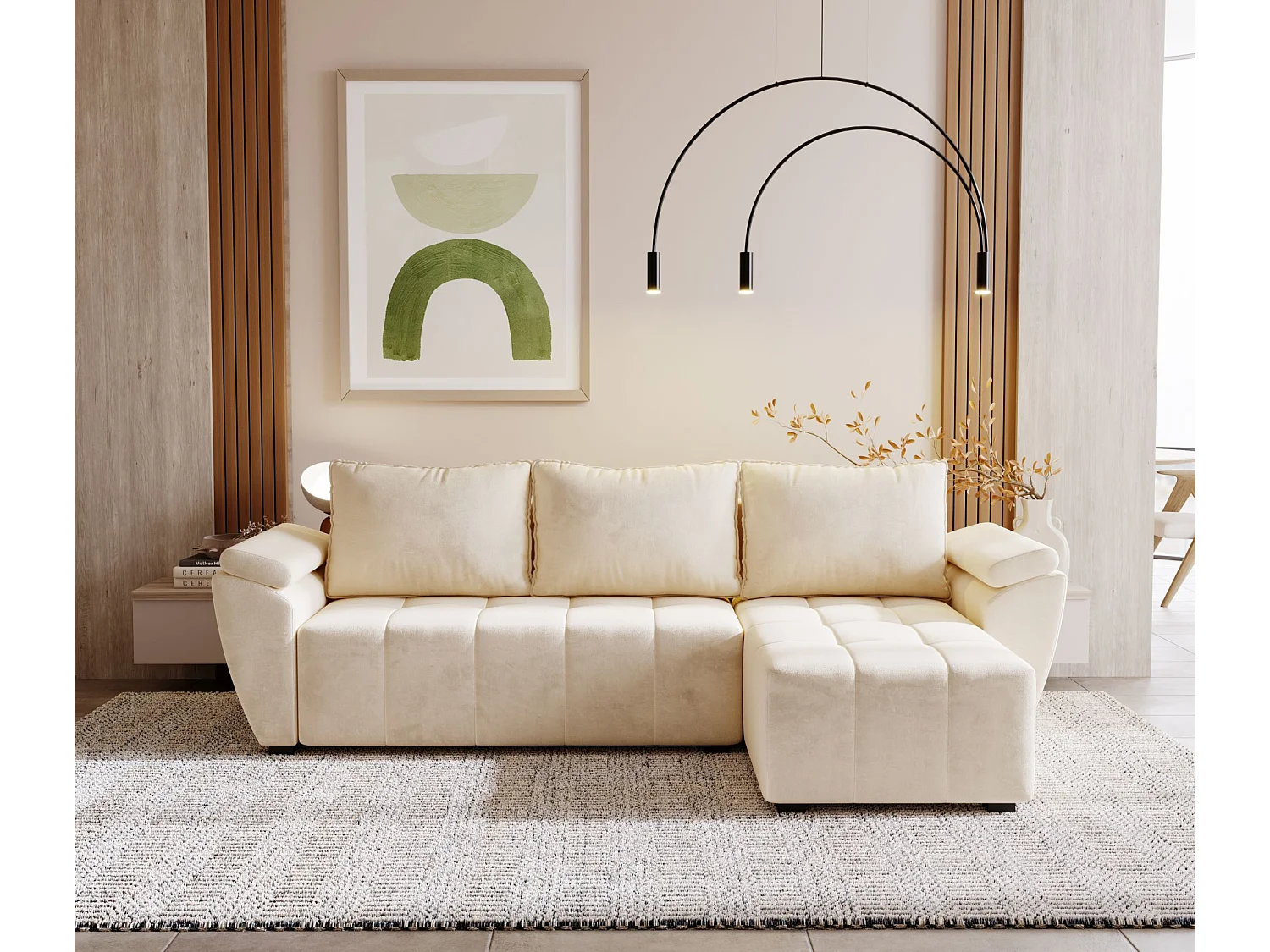 BEDANTE canapé d’angle ZEUS L Monolith 02 droit beige avec fonction lit canapé en forme de L avec coffre de rangement canapé de salon canapé convertible