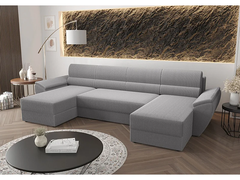 BEDANTE Ecksofa REBIU2 Poso 110 Grau mit Schlaffunktion U-Form Sofa mit Stauraum Bettkasten Wohnzimmersofa Couch Sofa Bettsofa Bettkasten Bettcouch