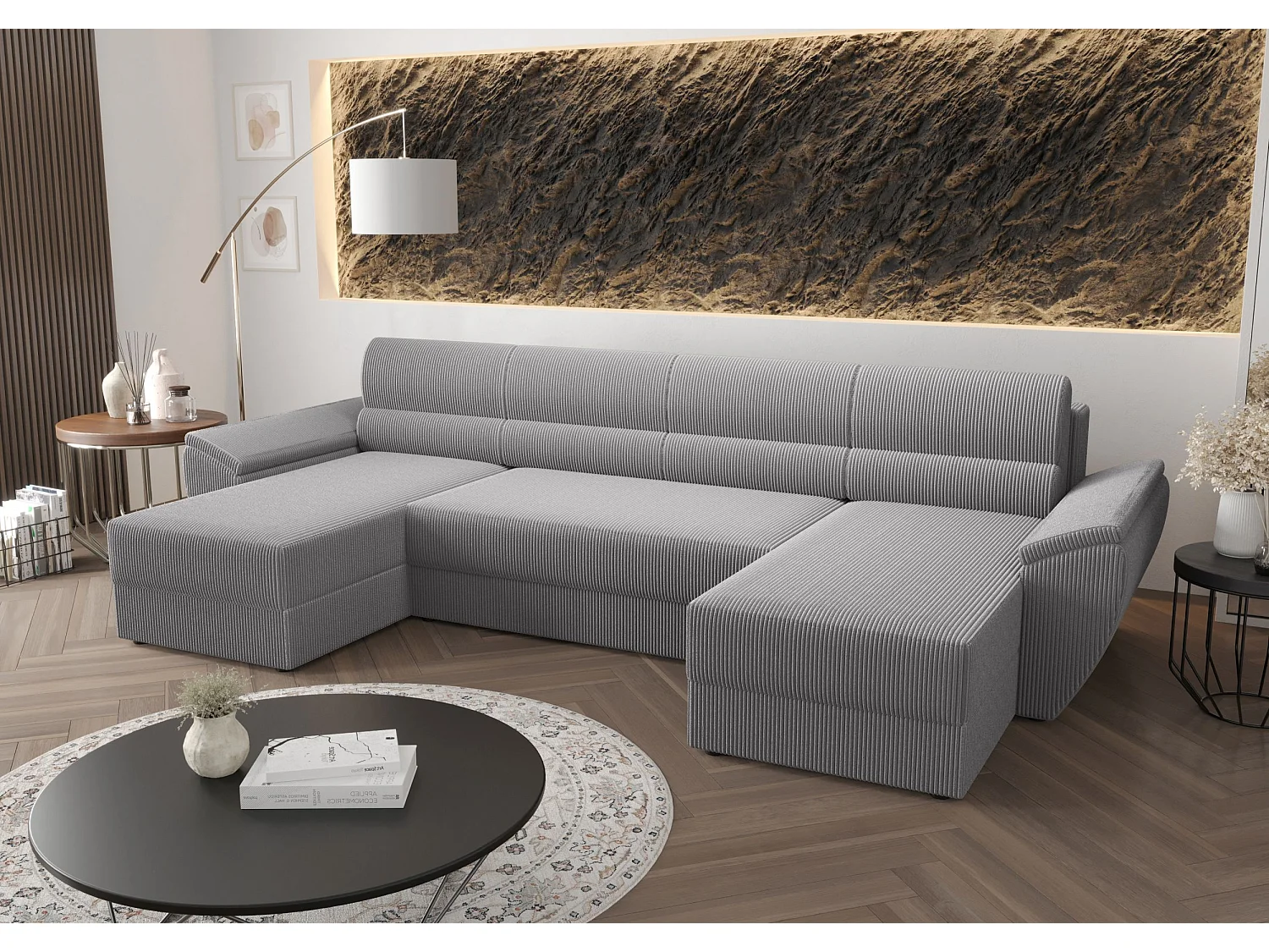 BEDANTE canapé d’angle REBIU2 Poso 110 gris avec fonction de couchage canapé en U avec espace de rangement