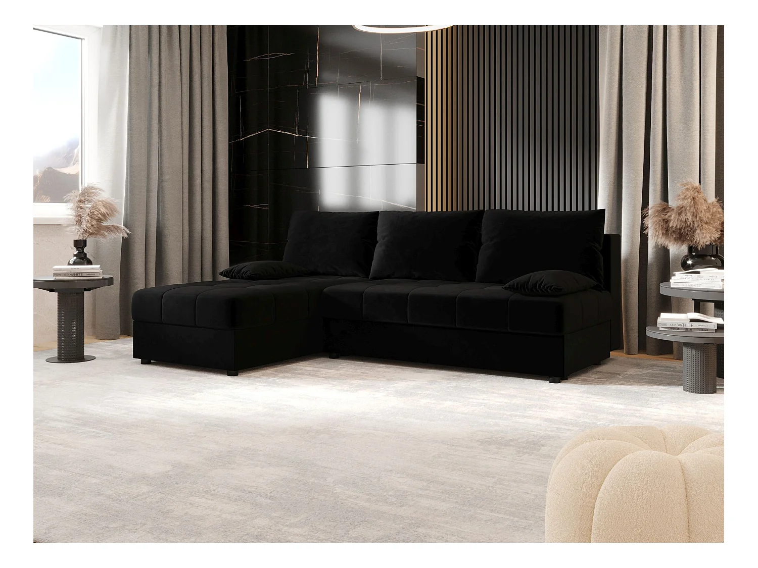 BEDANTE Ecksofa MOS L Itaka 15 Schwarz Links mit Schlaffunktion L-Form Sofa mit Stauraum Bettkasten Wohnzimmersofa Couch Sofa Bettsofa Bettkasten Bettcouch
