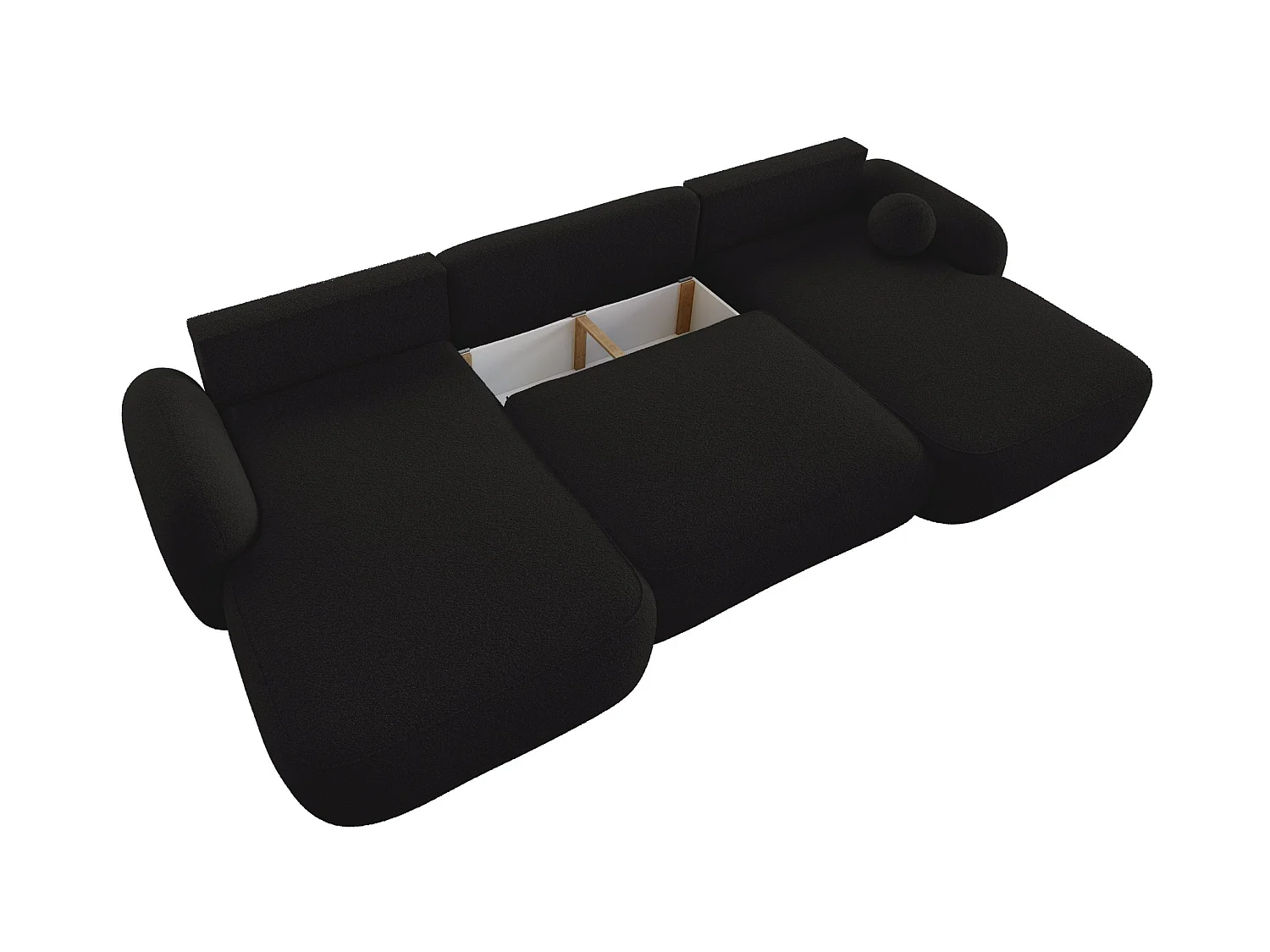 Canapé d'angle convertible 5 places avec coffre en tissu noir