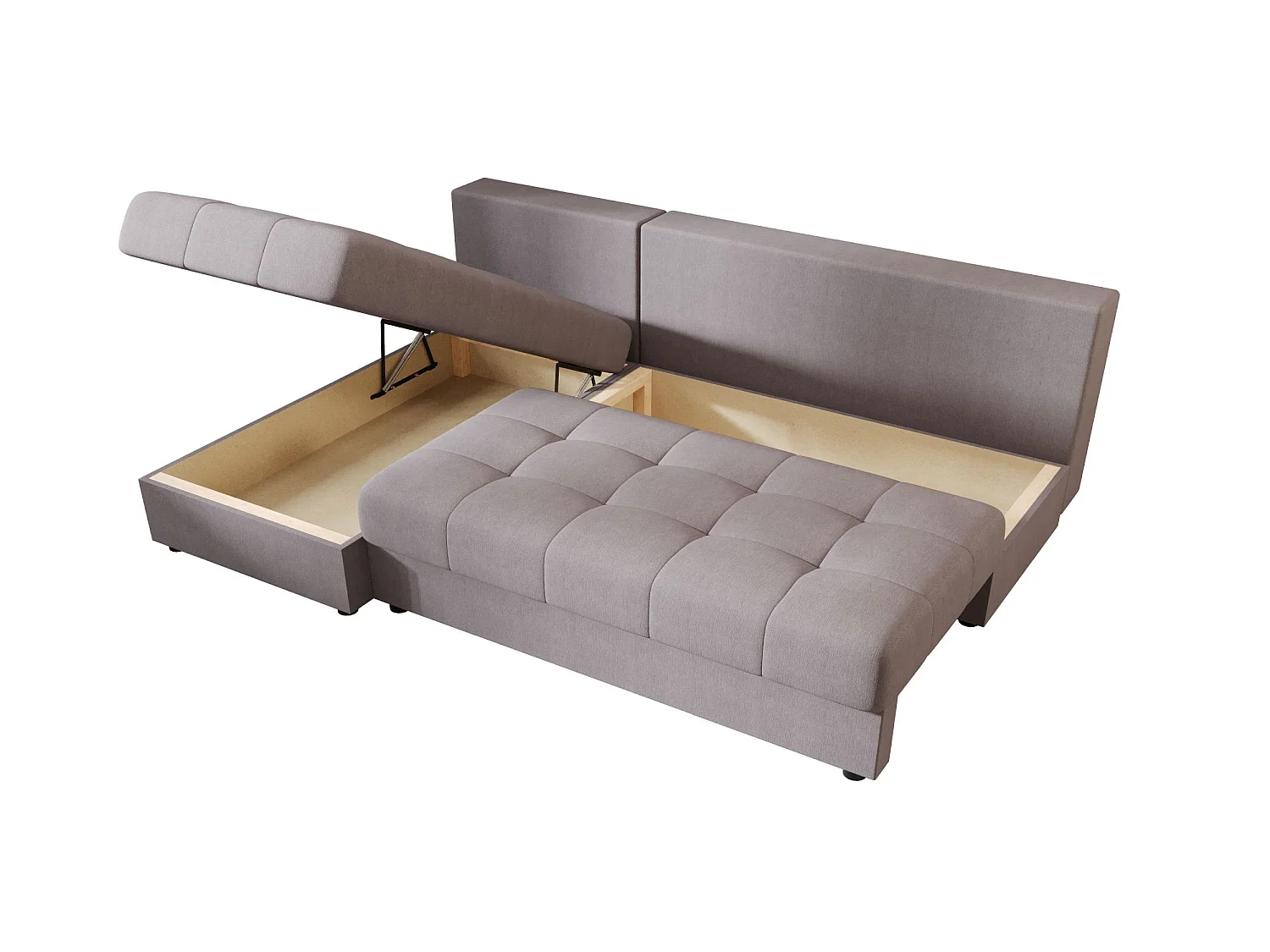 Canapé d'angle convertible 3 places avec coffre en tissu gris