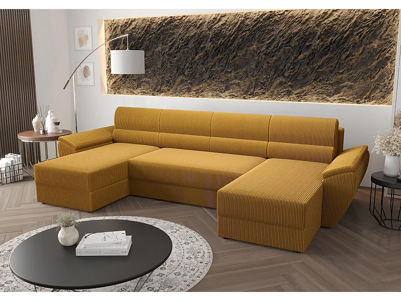 BEDANTE canapé d’angle REBIU2 Poso 01 orange avec fonction de couchage canapé en U avec espace de rangement