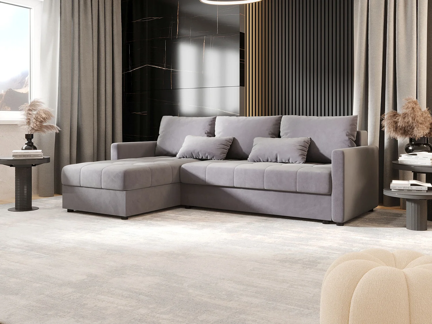 BEDANTE narożnik MOS L BIS Itaka 50 gris gauche avec fonction de lit canapé en L avec coffre de rangement canapé de salon, canapé convertible