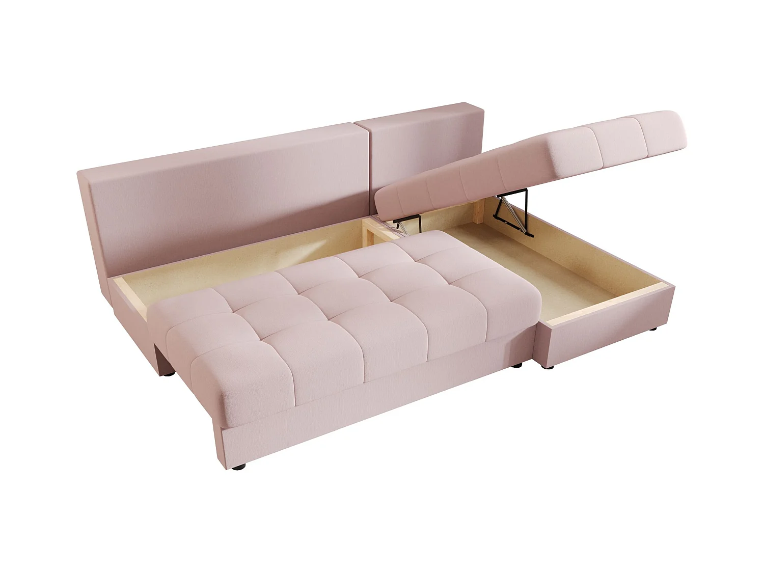 BEDANTE Canapé d’angle MOS L Cosmic 14 Rose Droite avec fonction lit, canapé en L avec coffre de rangement, canapé-lit, canapé convertible