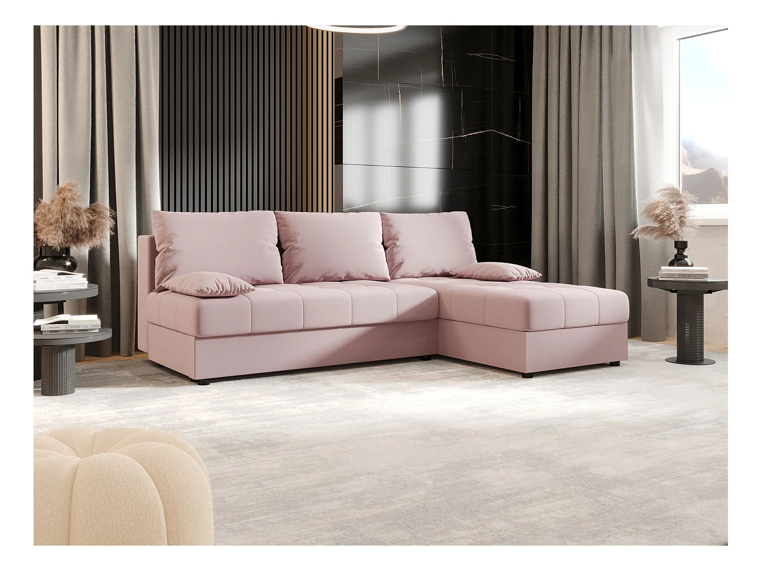 BEDANTE Ecksofa MOS L Cosmic 14 Rosa Rechts mit Schlaffunktion L-Form Sofa mit Stauraum Bettkasten Wohnzimmersofa Couch Sofa Bettsofa Bettkasten Bettcouch