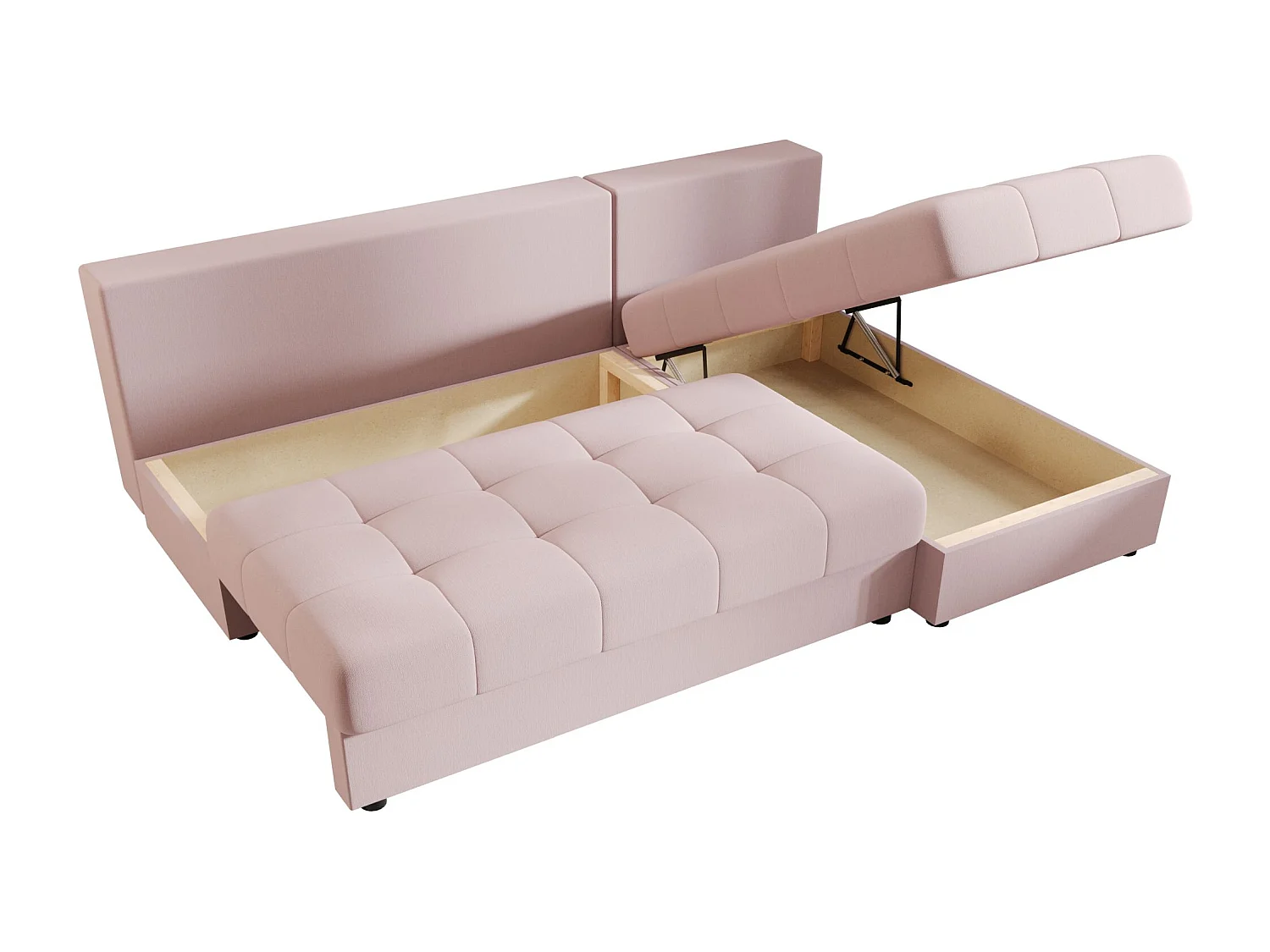 BEDANTE Canapé d’angle MOS L Cosmic 14 Rose Droite avec fonction lit, canapé en L avec coffre de rangement, canapé-lit, canapé convertible