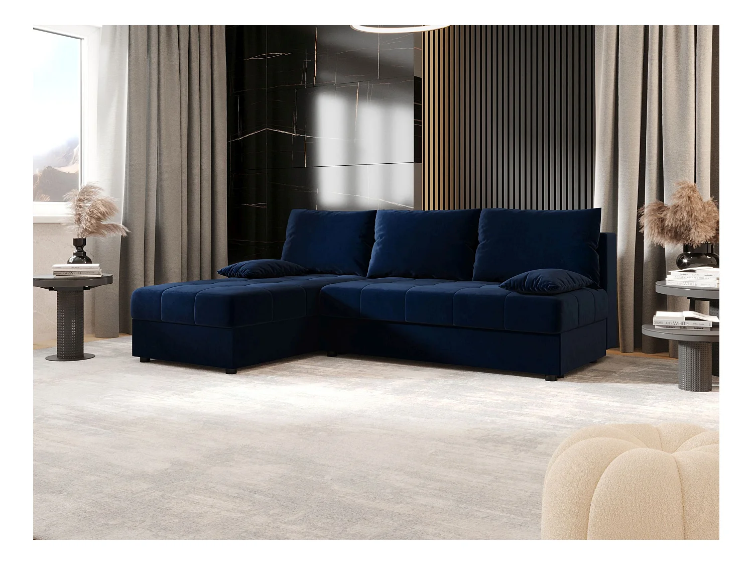 BEDANTE Ecksofa MOS L Itaka 11 Dunkelblau Links mit Schlaffunktion L-Form Sofa mit Stauraum Bettkasten Wohnzimmersofa Couch Sofa Bettsofa Bettkasten Bettcouch