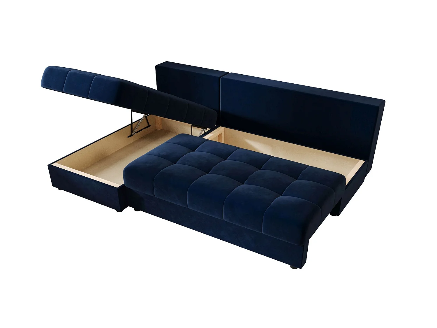 Canapé d'angle convertible 3 places en tissu bleu foncé