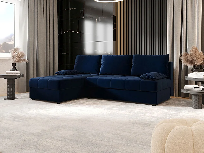 BEDANTE Ecksofa MOS L Itaka 11 Dunkelblau Links mit Schlaffunktion L-Form Sofa mit Stauraum Bettkasten Wohnzimmersofa Couch Sofa Bettsofa Bettkasten Bettcouch