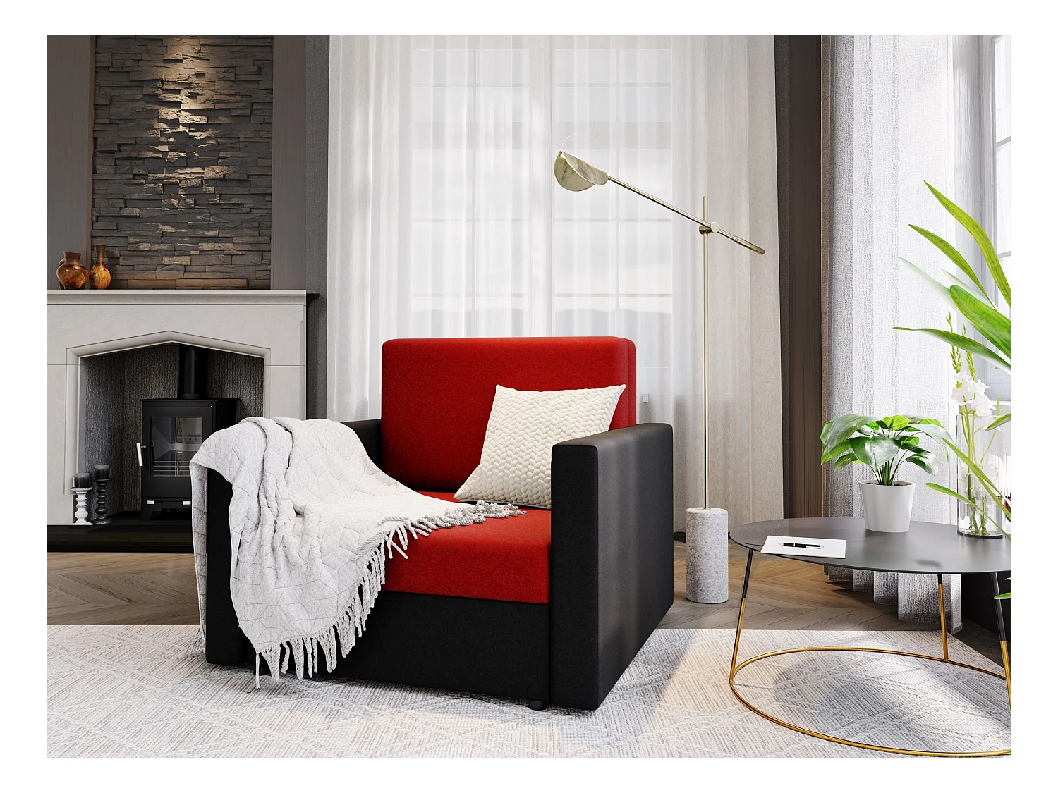 BEDANTE canapé HEVEN 80 avec fonction de couchage SAWANA 13+14 rouge/noir