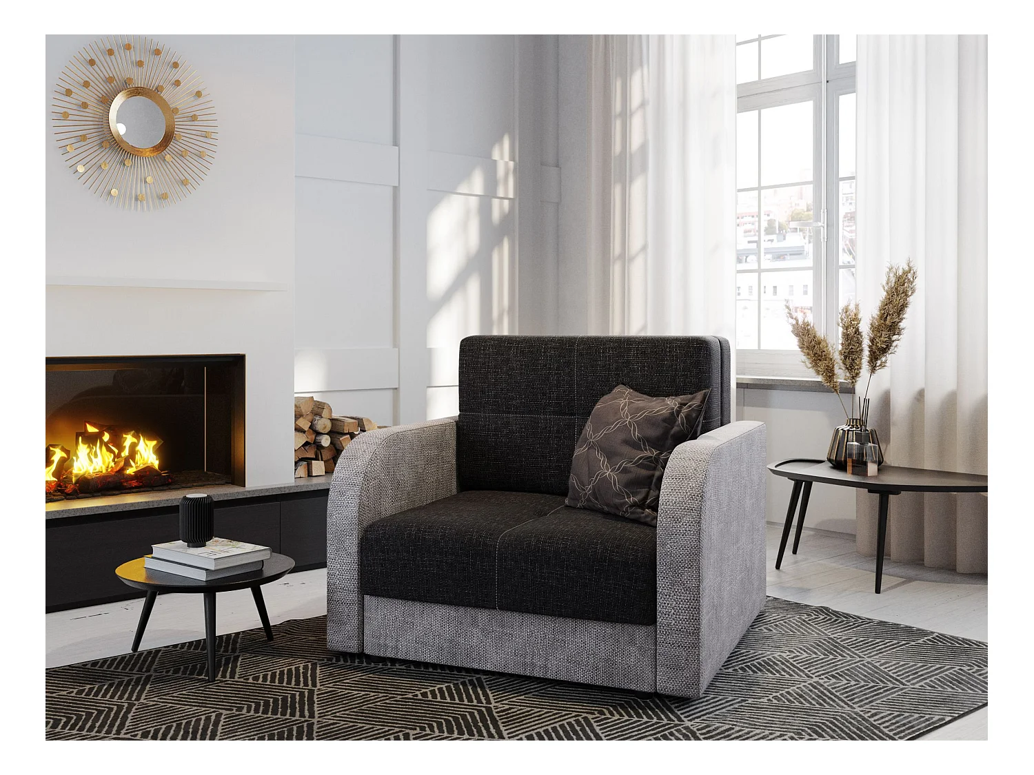 BEDANTE canapé TWICE 80 avec fonction de couchage KORNET 10+18 noir/gris