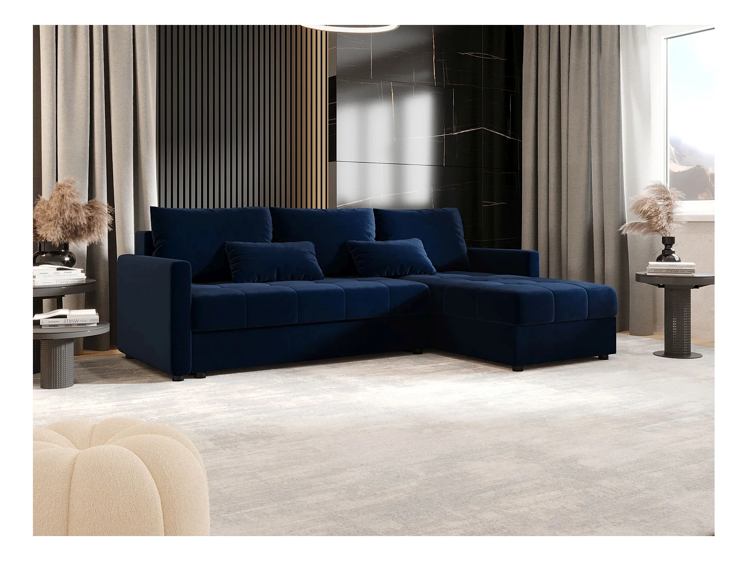 BEDANTE Ecksofa MOS L BIS Itaka 11 Dunkelblau Rechts mit Schlaffunktion L-Form Sofa mit Stauraum Bettkasten Wohnzimmersofa Couch Sofa Bettsofa Bettkasten Bettcouch