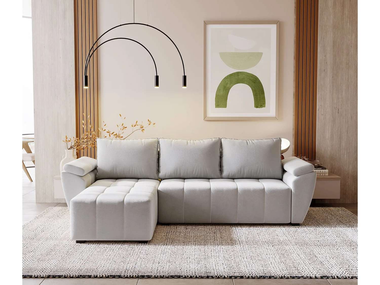 BEDANTE canapé d’angle ZEUS L Monolith 84 gauche gris avec fonction lit canapé en forme de L avec coffre de rangement canapé de salon canapé convertible