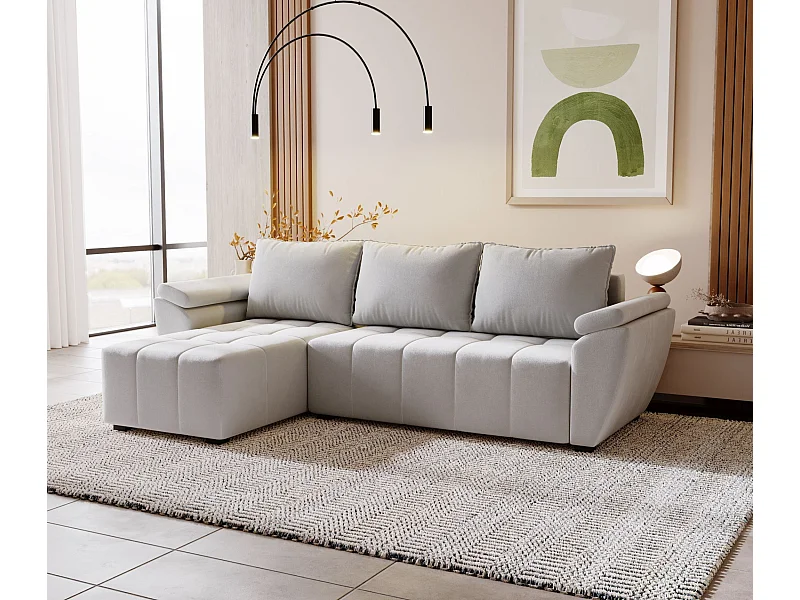 BEDANTE Ecksofa ZEUS L Monolith 84 Links Grau mit Schlaffunktion L-Form Sofa mit Stauraum Bettkasten Wohnzimmersofa Couch Sofa Bettsofa Bettkasten Bettcouch