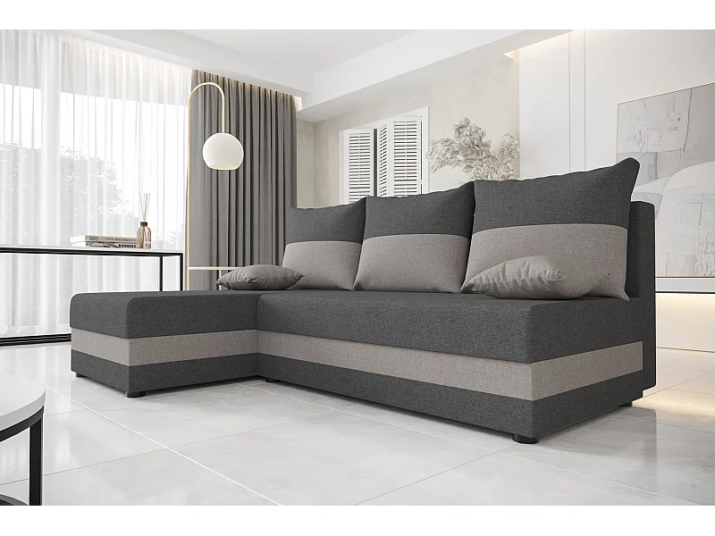 BEDANTE canapé d'angle HEWLET L Sawana 05+21 gauche gris/beige avec fonction de couchage canapé en forme de L