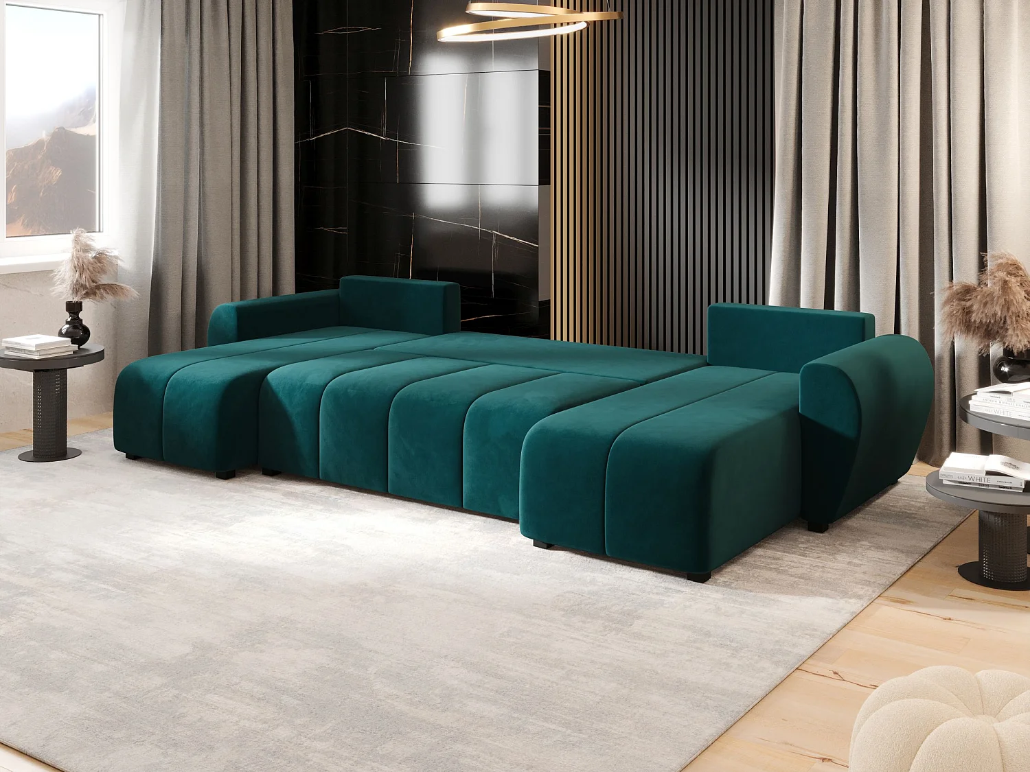 Canapé d'angle BEDANTE MOLISA U itaka 39 noir avec fonction couchage Canapé d'angle en forme de U avec espace de rangement Coffre à literie