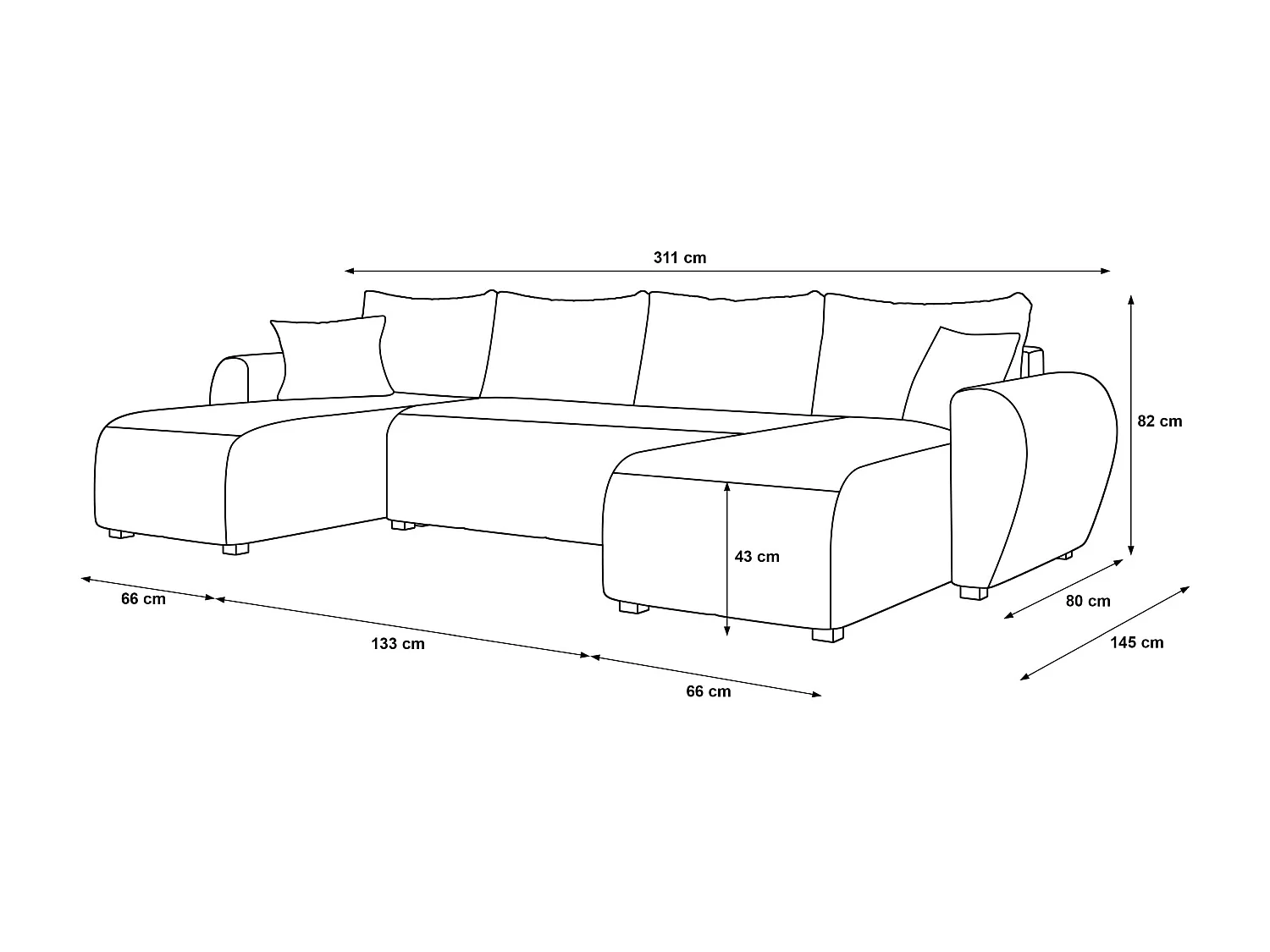Canapé d'angle BEDANTE MOLISA U itaka 39 noir avec fonction couchage Canapé d'angle en forme de U avec espace de rangement Coffre à literie