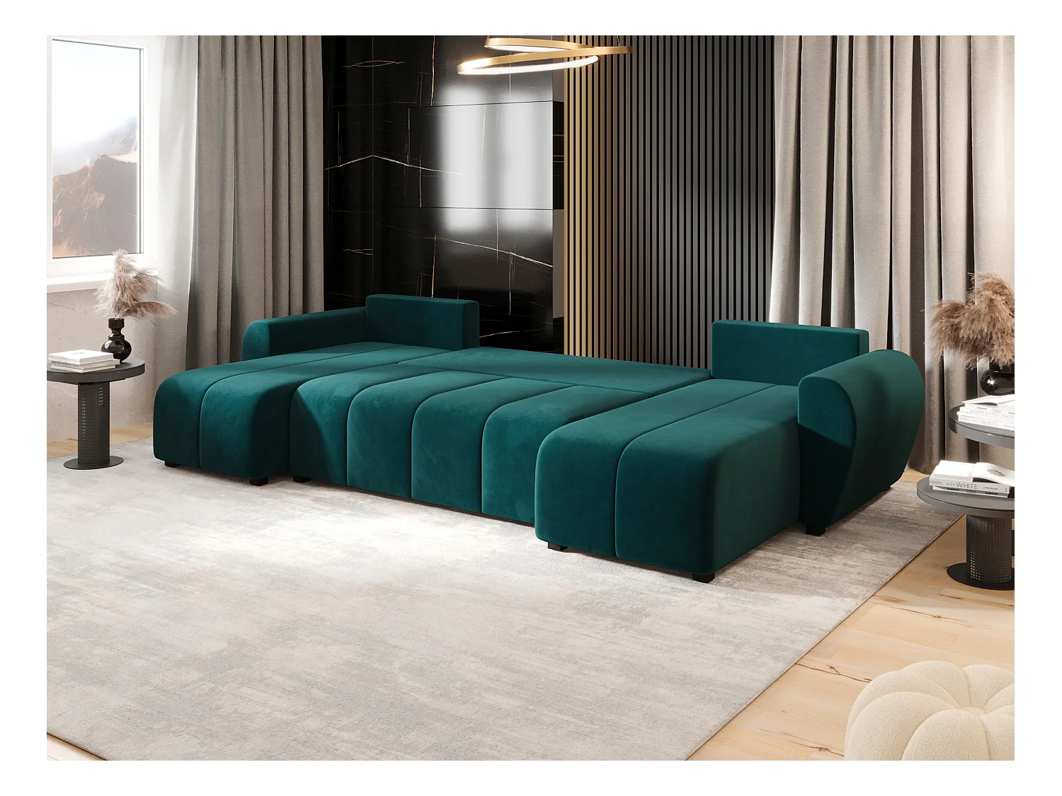 Canapé d'angle BEDANTE MOLISA U itaka 39 noir avec fonction couchage Canapé d'angle en forme de U avec espace de rangement Coffre à literie