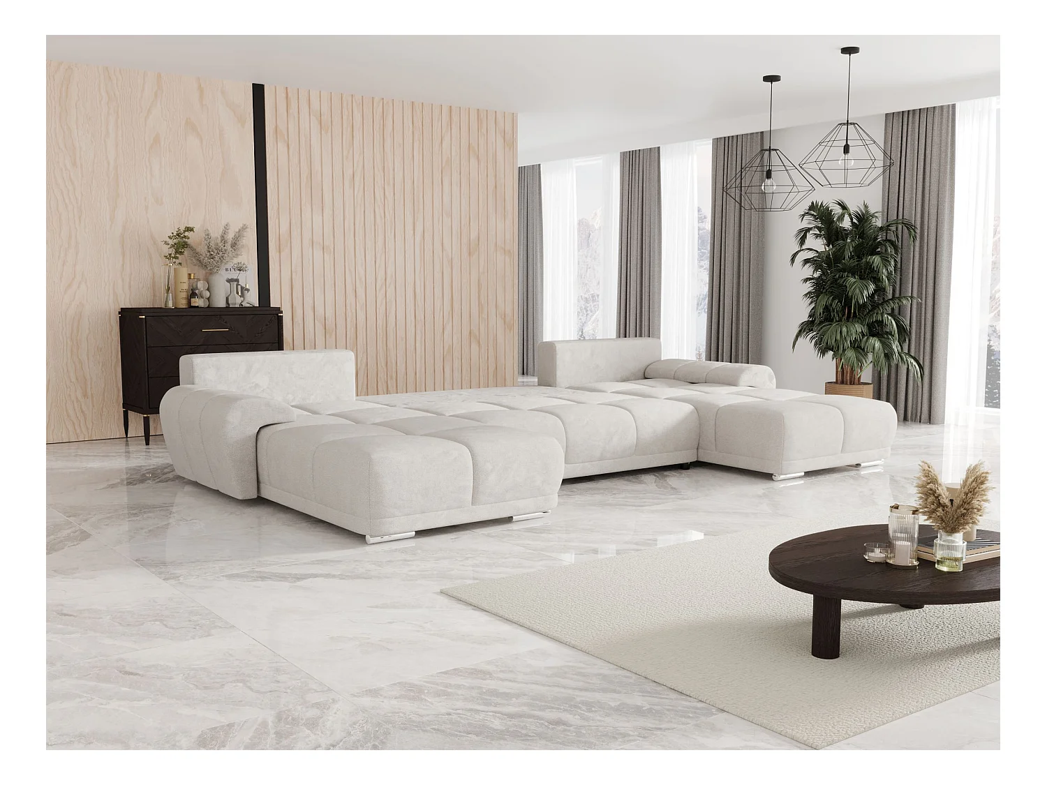 BEDANTE canapé d'angle BEGA U Links TENDER WAY 01 beige avec fonction de couchage canapé en forme de U avec coffre de rangement