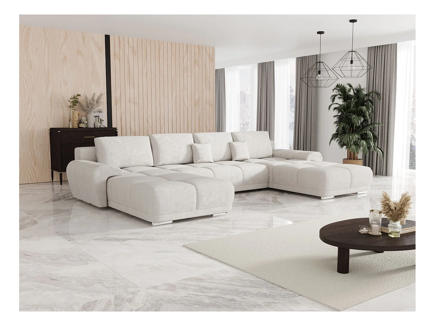 BEDANTE Ecksofa BEGA U Links TENDER WAY 01 Beige mit Schlaffunktion U-Form Sofa mit Stauraum Bettkasten Wohnzimmersofa Couch Sofa Bettsofa Bettkasten Bettcouch