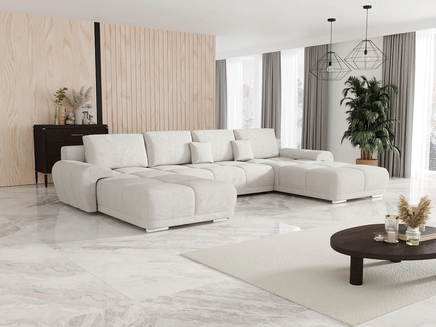 BEDANTE canapé d'angle BEGA U Links TENDER WAY 01 beige avec fonction de couchage canapé en forme de U avec coffre de rangement