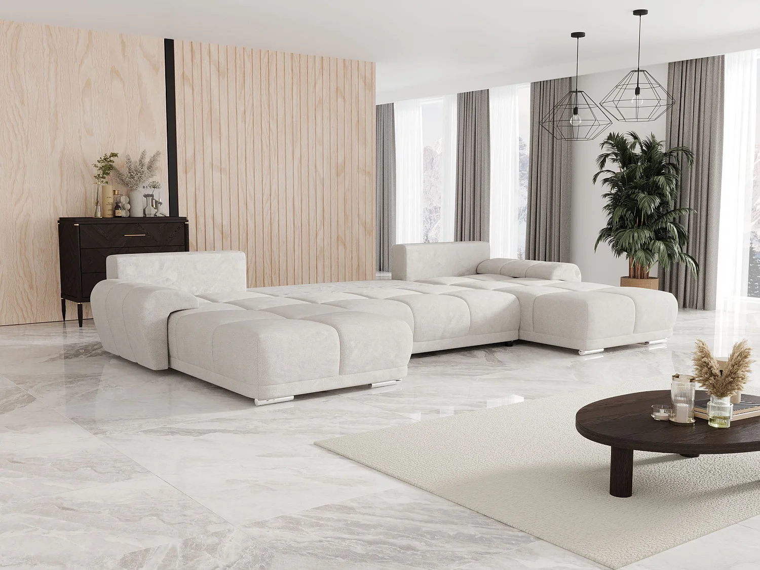 BEDANTE canapé d'angle BEGA U Links TENDER WAY 01 beige avec fonction de couchage canapé en forme de U avec coffre de rangement