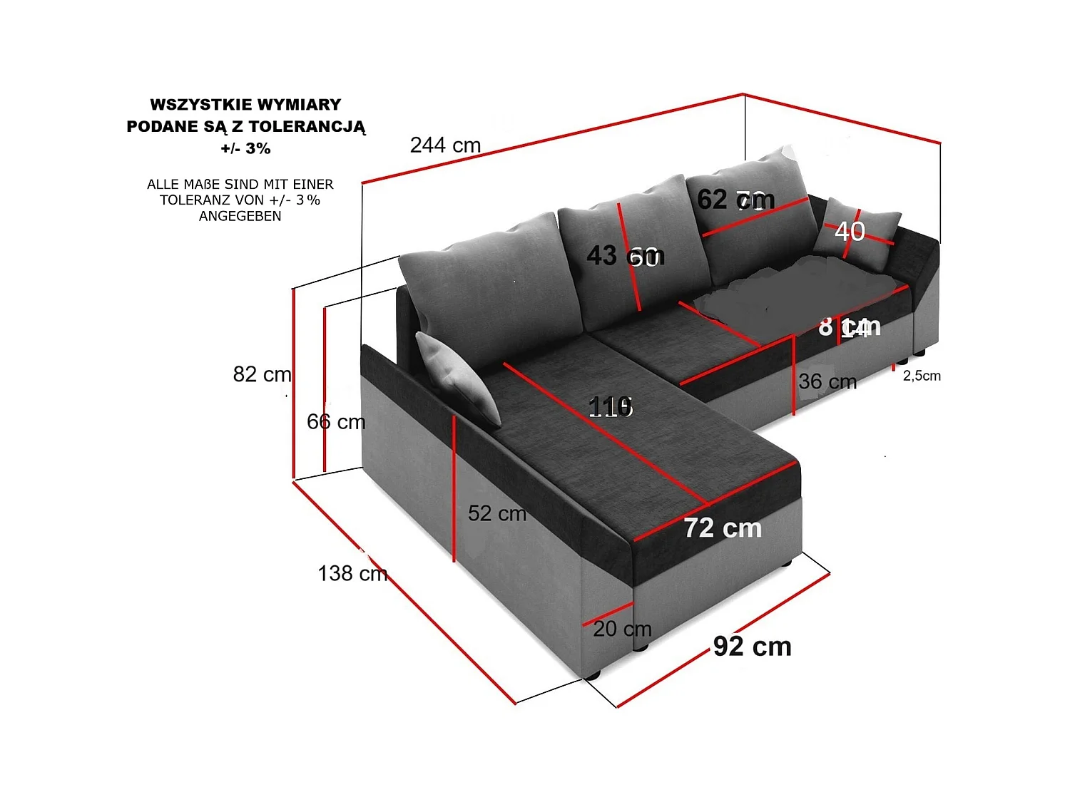 BEDANTE Canapé d’angle DANTE L gauche Rainbow 20 + 05 Marron Forme L, Canapé avec espace de rangement, Coffre de lit, Canapé de salon, Canapé, Canapé, Canapé-lit