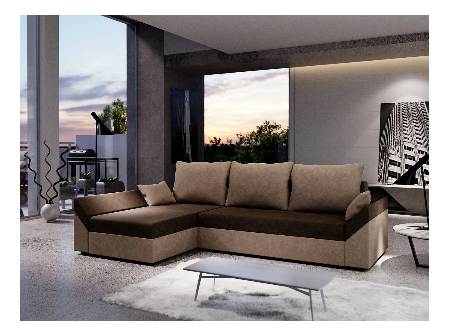 BEDANTE Ecksofa DANTE L LINKS Rainbow 20 + 05 Braun L-Form, Sofa mit Stauraum, Bettkasten, Wohnzimmersofa, Couch, Sofa, Bettsofa