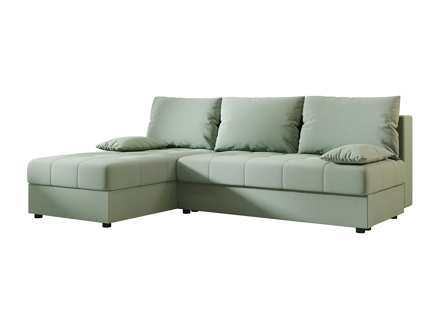 BEDANTE Canapé d’angle MOS L Cosmic 16 Vert clair Gauche avec fonction lit, canapé en L avec coffre de rangement, canapé-lit, canapé convertible