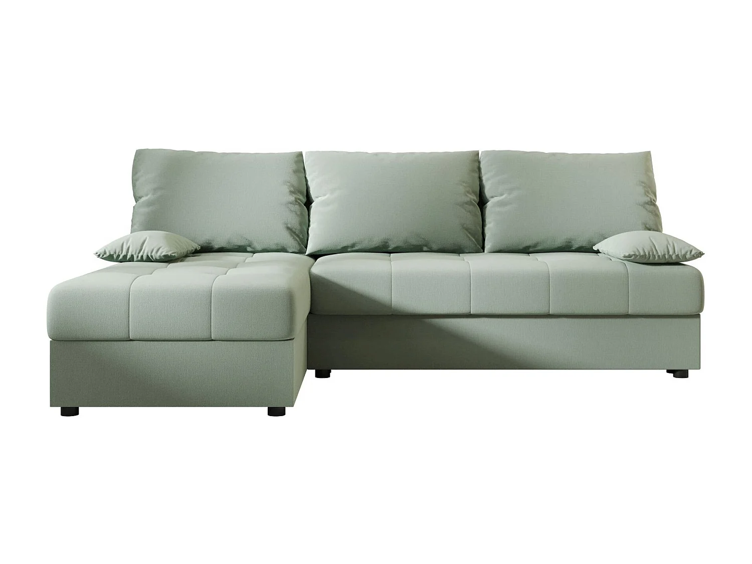 BEDANTE Canapé d’angle MOS L Cosmic 16 Vert clair Gauche avec fonction lit, canapé en L avec coffre de rangement, canapé-lit, canapé convertible