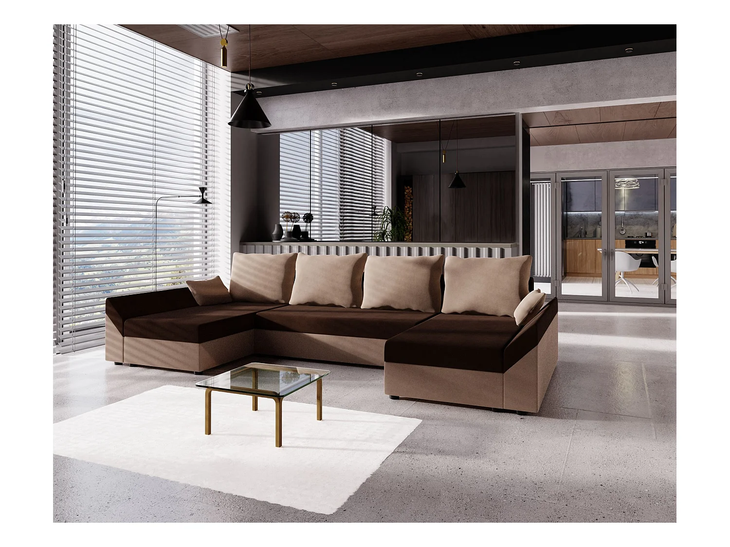 BEDANTE Narożnik DANTE U Rainbow 05 + 20 Brązowy Układ U, Sofa z pojemnikiem na pościel, Pojemnik na pościel, Sofa do salonu, Kanapa, Sofa, Sofa rozkładana