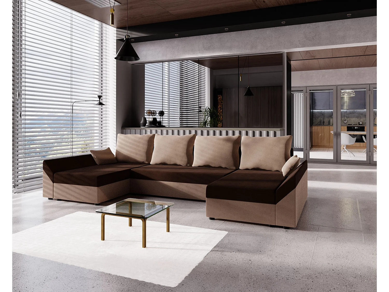 BEDANTE Ecksofa DANTE U Rainbow 05 + 20 Braun U-Form, Sofa mit Stauraum, Bettkasten, Wohnzimmersofa, Couch, Sofa, Bettsofa