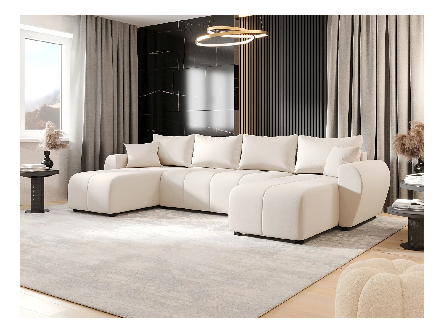 Narożnik BEDANTE MOLISA U Cosmic 10 czarny z funkcją spania Narożnik w kształcie litery U z miejscem do przechowywania Skrzynia na pościel