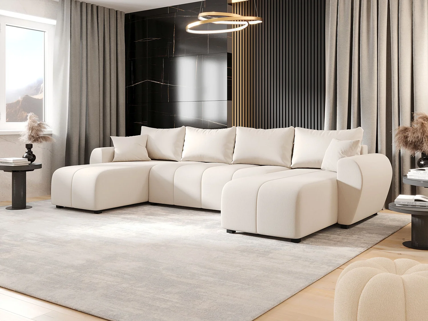 Canapé d'angle BEDANTE MOLISA U Cosmic 10 noir avec fonction couchage Canapé d'angle en forme de U avec espace de rangement Coffre à literie