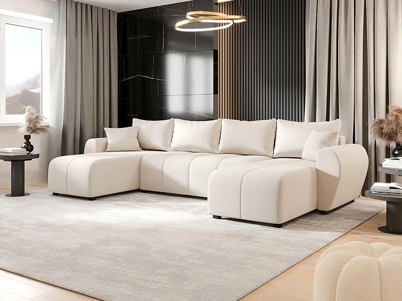 BEDANTE WOHNLANDSCHAFT MOLISA U Cosmic 10 Schwarz mit Schlaffunktion U-Form Sofa mit Stauraum Bettkasten