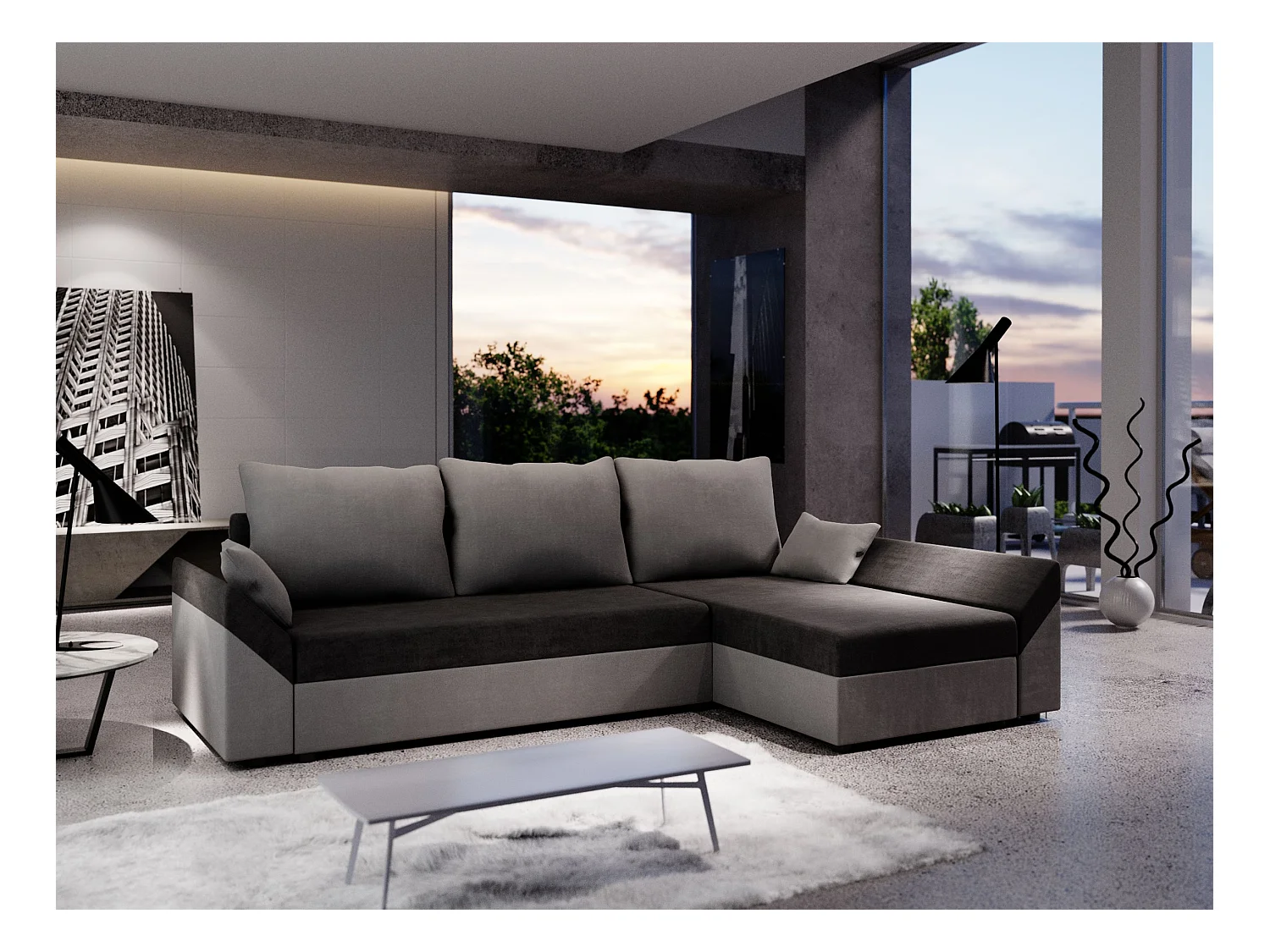 BEDANTE Ecksofa DANTE L RECHTS Rainbow 15 + 27 Schwarz/Grau L-Form, Sofa mit Stauraum, Bettkasten, Wohnzimmersofa, Couch, Sofa, Bettsofa