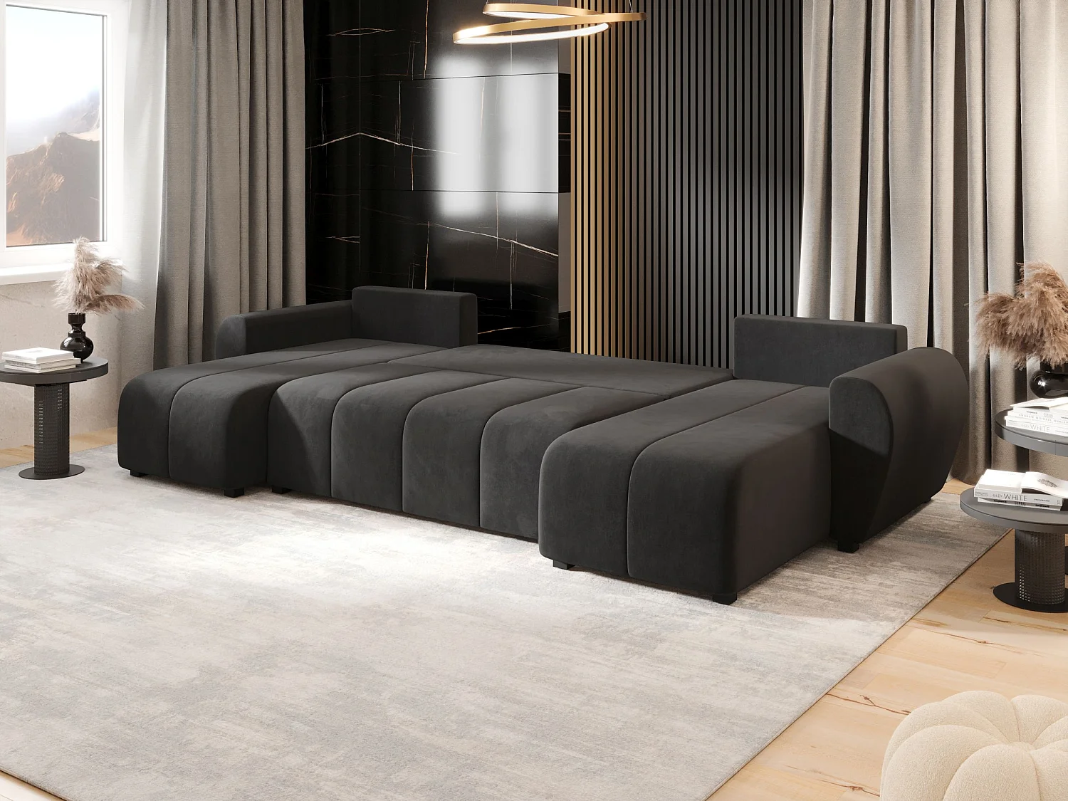 Canapé d'angle BEDANTE MOLISA U itaka 27 noir avec fonction couchage Canapé d'angle en forme de U avec espace de rangement Coffre à literie