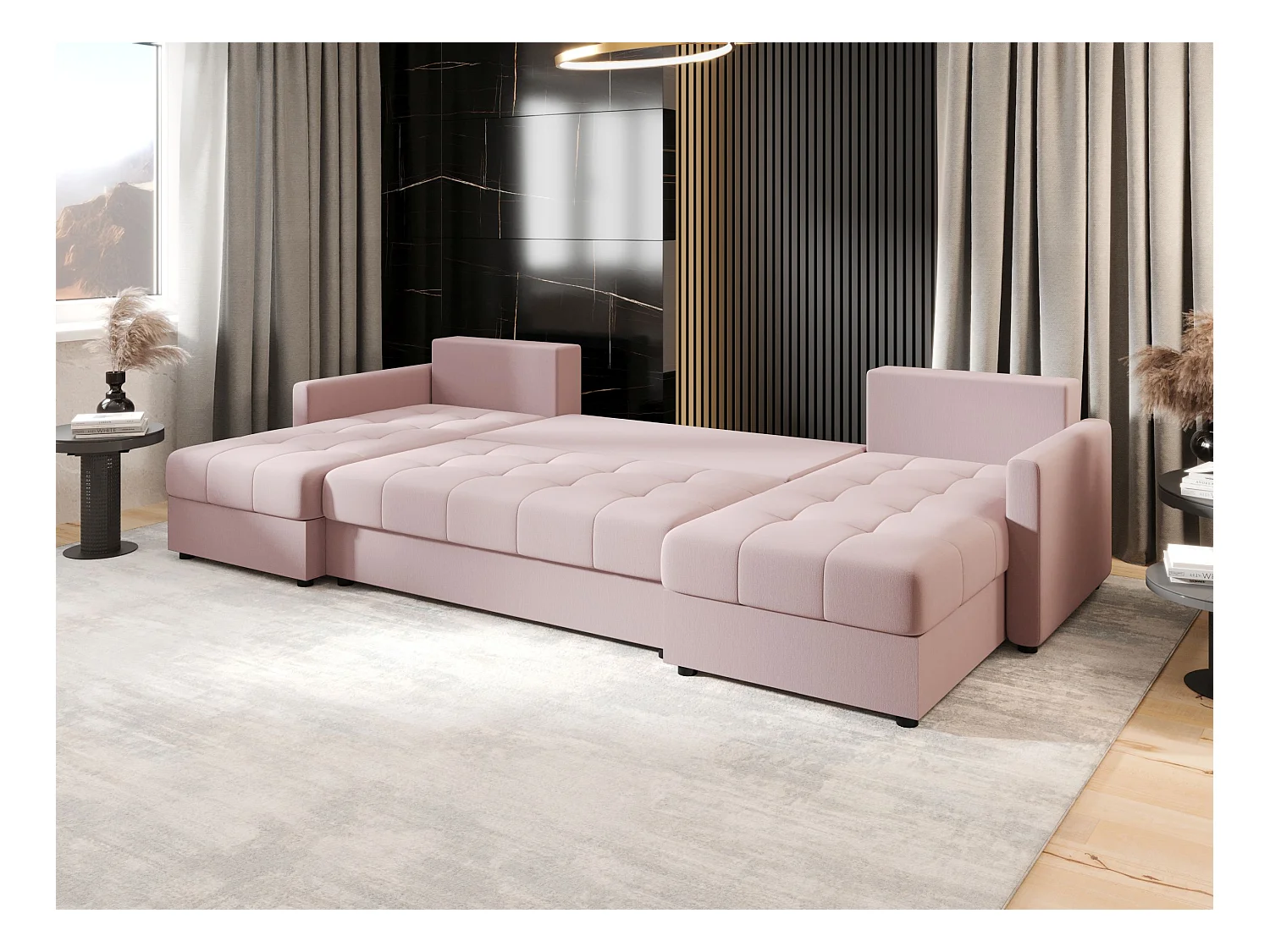 BEDANTE canapé d'angle MOS U BIS Cosmic 14 rose avec fonction de couchage canapé en U avec coffre de rangement